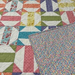 Handmade Multicolor Patchwork Quilt with White Base